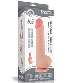 Lovetoy 9.5inch Sliding Skin Dual Layer Dong Balls Flesh
