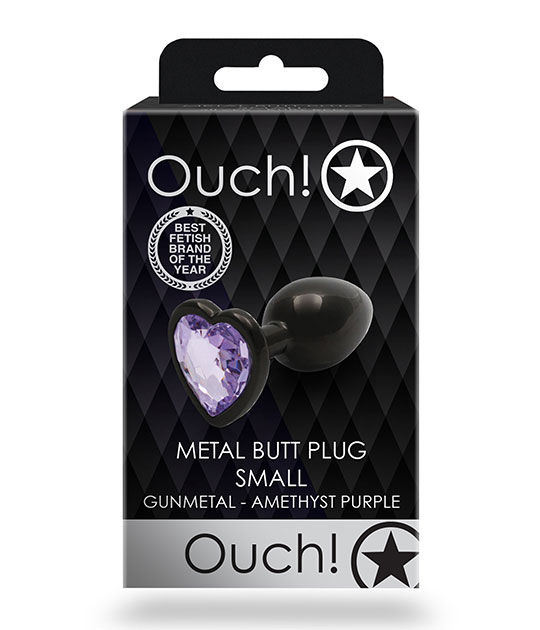 Ouch - Purp Heart Gem Metal Blk Plug Sml