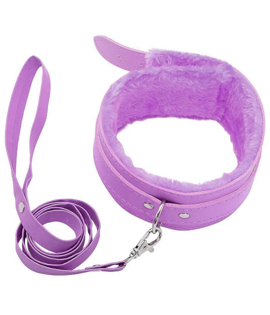 B-COL02PUR Fur Lined Collar & Lead Purple
