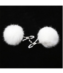 CLA002WHT White Pom Pom Nipple Clamps