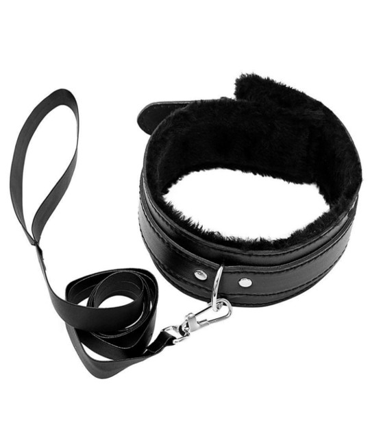 B-COL02BLK Fur Lined Collar & Lead Black