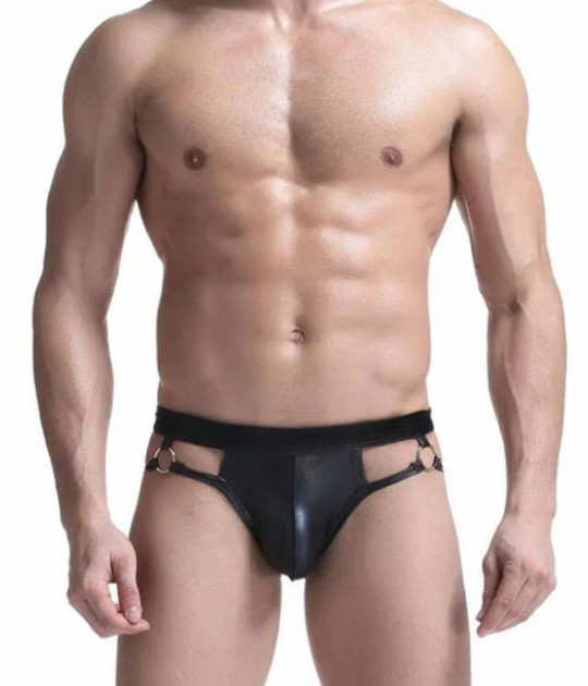 LIL560 Leather Look Jock Strap 2 Ring S M