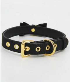 B-COL17BLK Black Bow Collar with Cat Bell