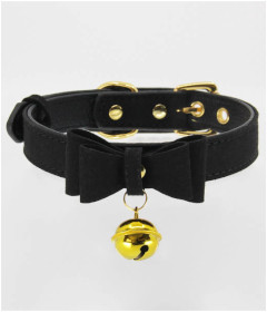 B-COL17BLK Black Bow Collar with Cat Bell