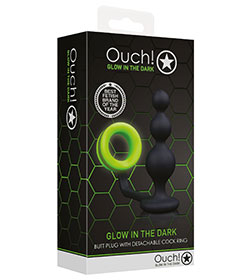 Ouch  Beads Plug W Cockring Glw In Dark