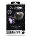 Ouch  Purp Heart Gem Metal Blk Plug Lrg