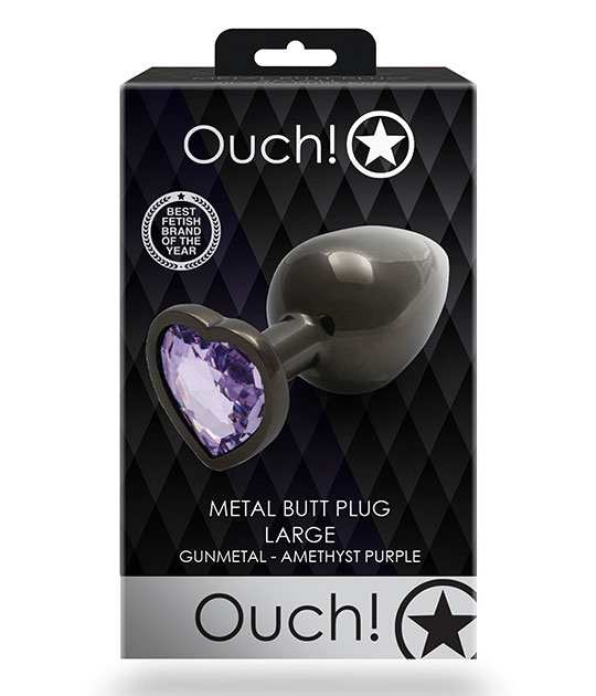 Ouch - Purp Heart Gem Metal Blk Plug Lrg