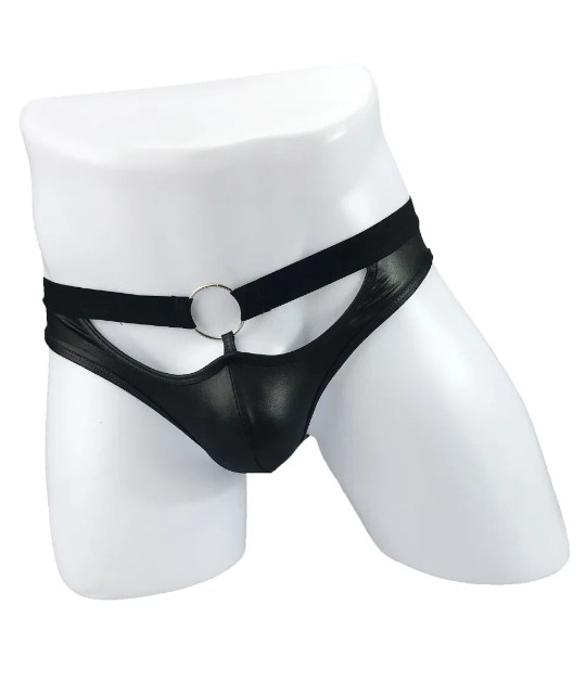 LIL561 Leather Look Jock Strap 1 Ring S M