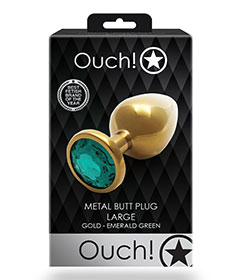 Ouch  Green Gem Metal Gold Plug Large