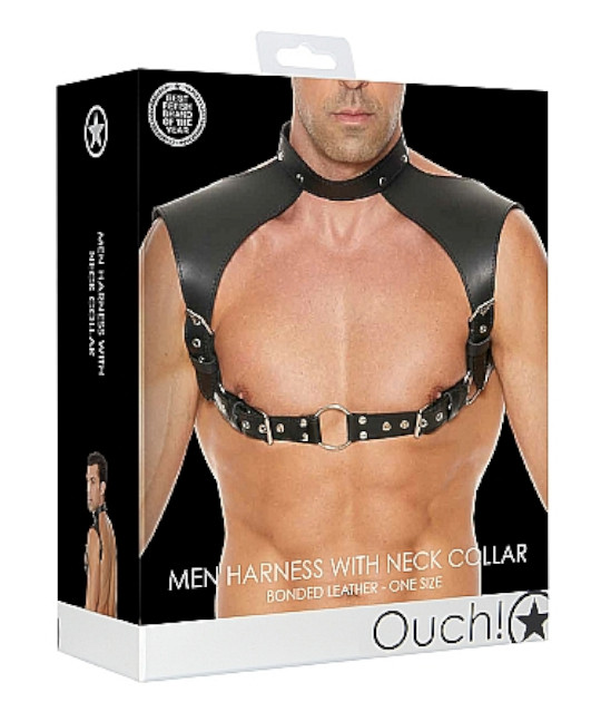 Mens Harness With Neck Collar OS Black