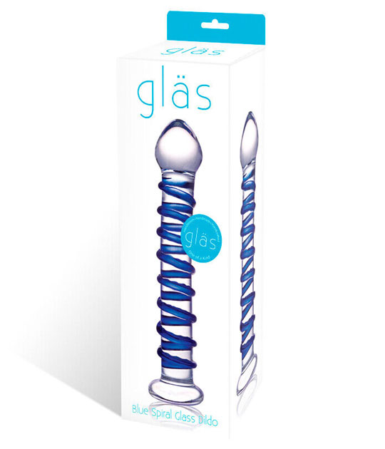 Glas 7.5in Blue Spiral Glass Dildo