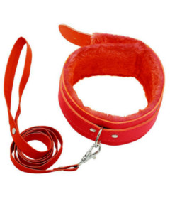 B-COL02RED Fur Lined Collar & Lead Red