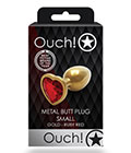 Ouch  Red Heart Gem Metal Gold Plug Sml