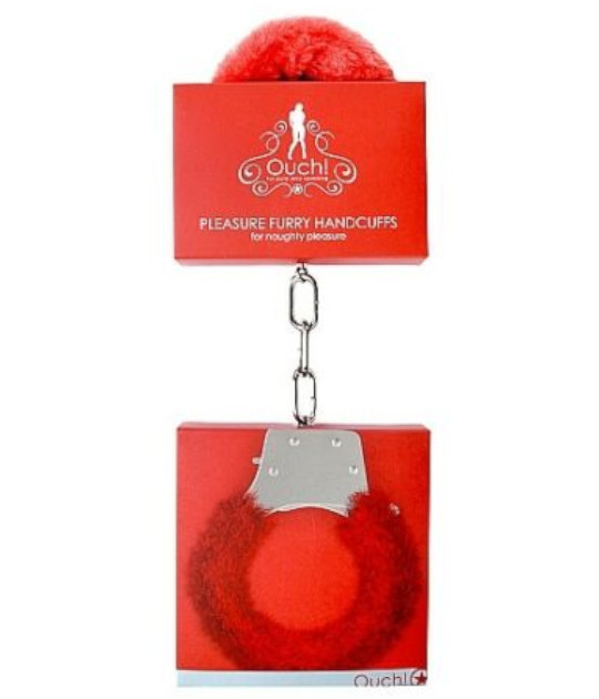 Pleasure Furry Handcuffs Red