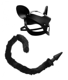 Black Cat Tail Anal Plug & Mask Set