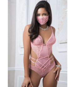 B2050 - 2pc Mask Up Lace Teddy Pink
