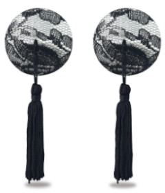 Reusable Black Lace Round Tassel Pasties