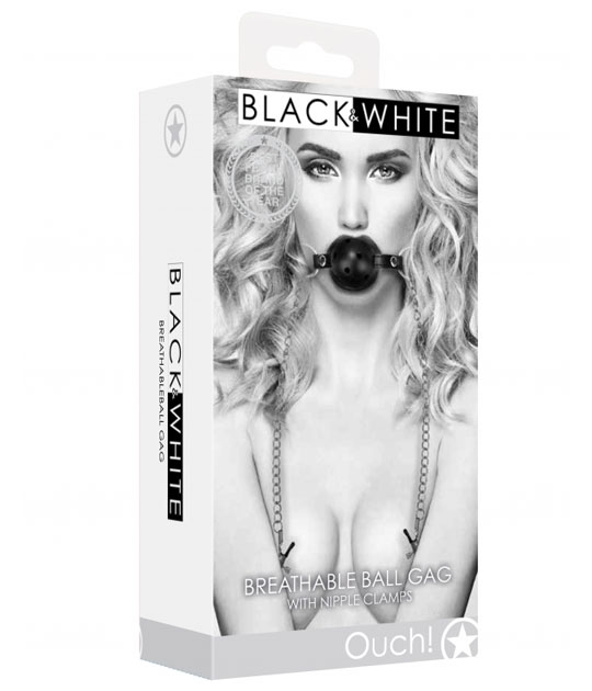 B+W - Breathable Gag With Nipple Clamps