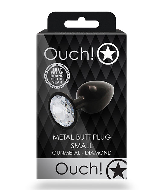 Ouch - Clear Gem Metal Black Plug Small