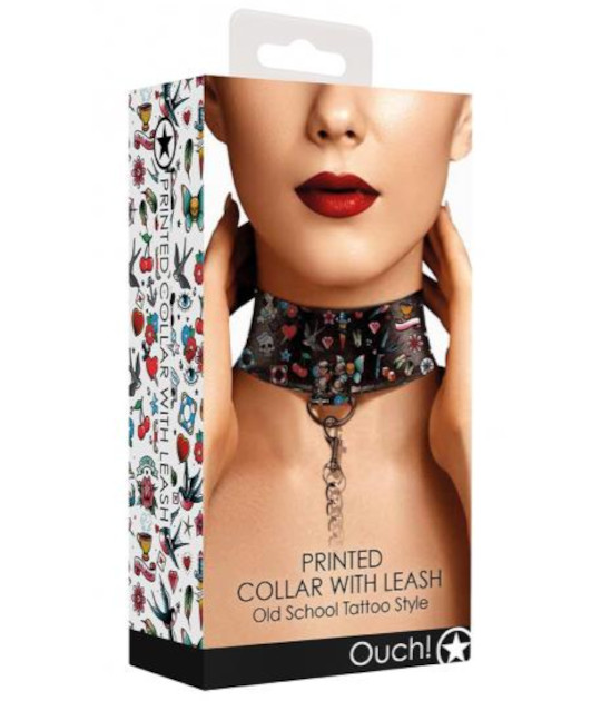 Ouch - Printed Collar With Leash
