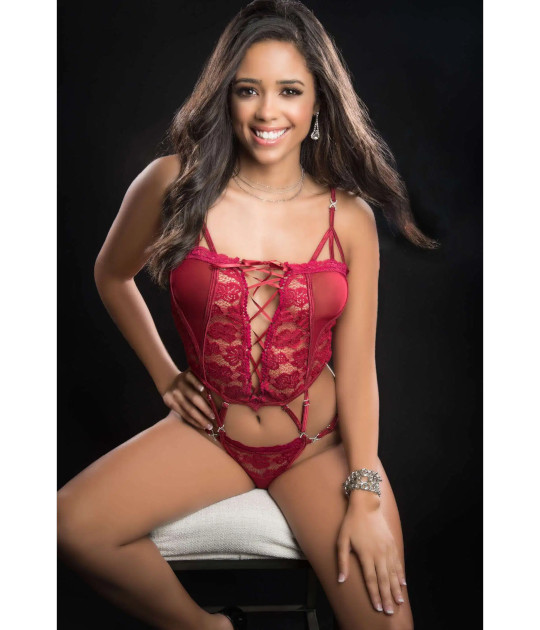 BL2086 - Teddy W Lace Front & Thong Red