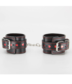B-HAN01 Black & Red Heart Cuffs