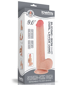 Lovetoy 9inch Sliding Skin Dual Layer Dong Balls Flesh