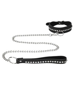 Diamond Studded Collar With Leash Black